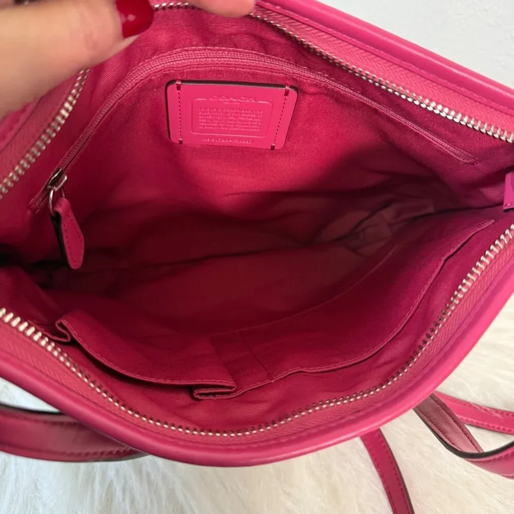 Coach Large File Shoulder Bag Signature PVC Canvas Khaki Dahlia Pink F58297